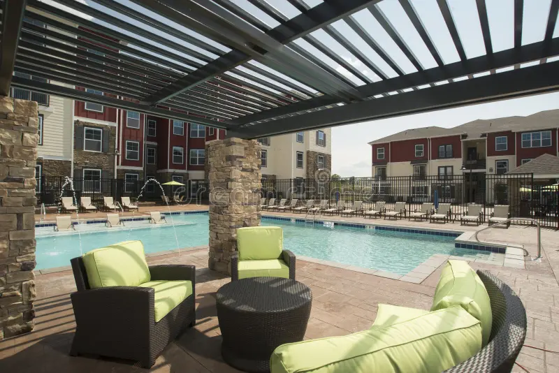 upscale pool area view large apartment complex 43401243